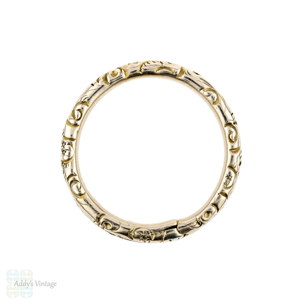Antique 9ct Gold Split Ring, Engraved 9k Small 19.4 mm Charm Holder, Jewellery Connector.