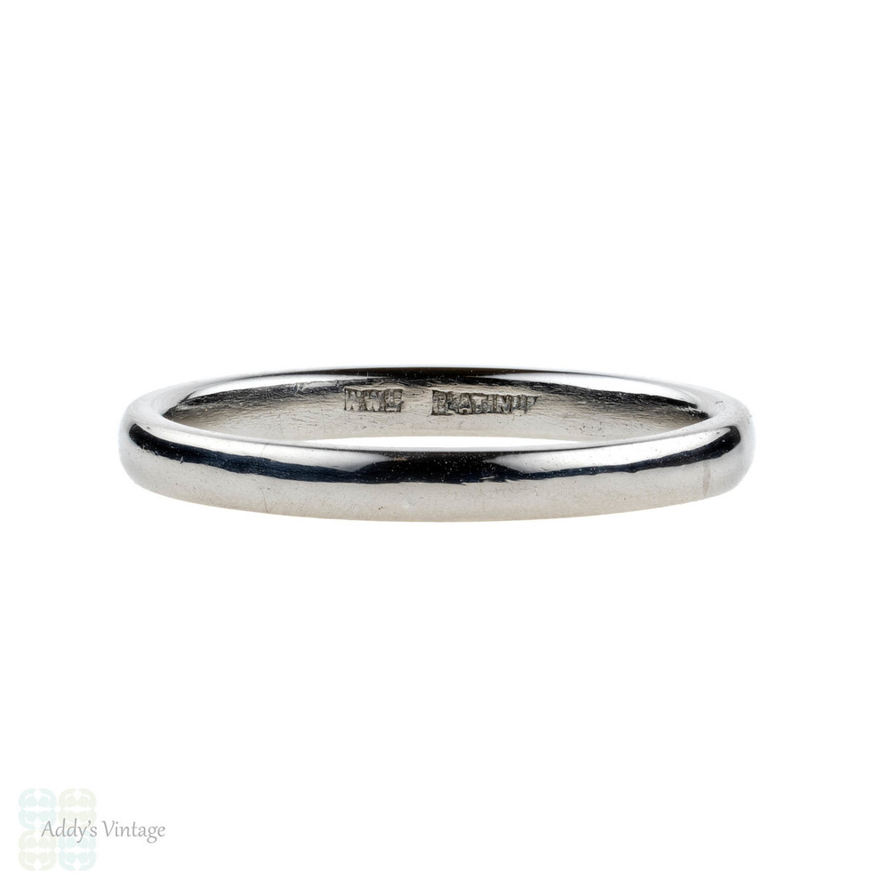 Art Deco Platinum Wedding Ring, Vintage 1930s Ladies Wedding Band. Size M / 6.25.