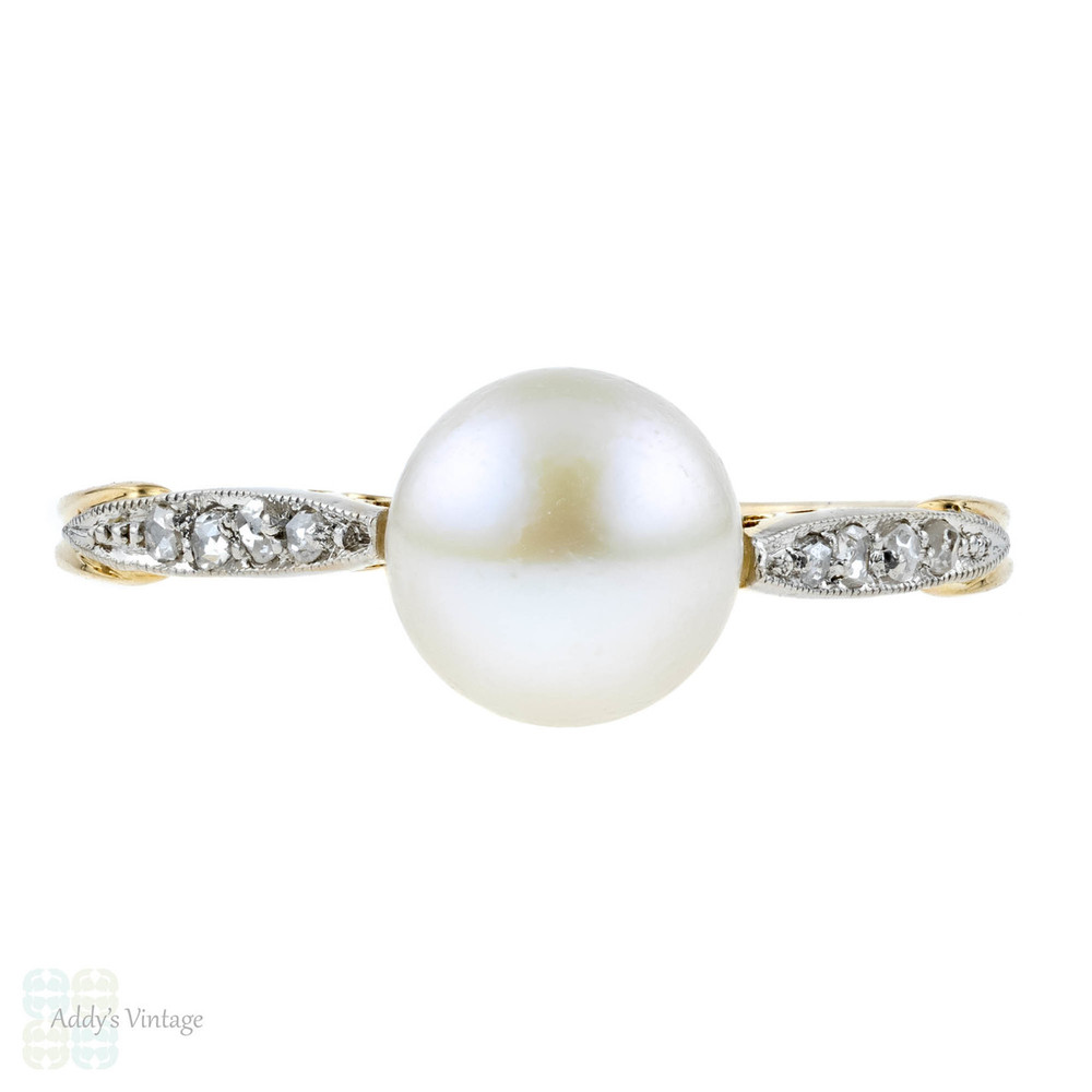 Antique Pearl & Rose Cut Diamond Engagement Ring. Edwardian 18k Two ...