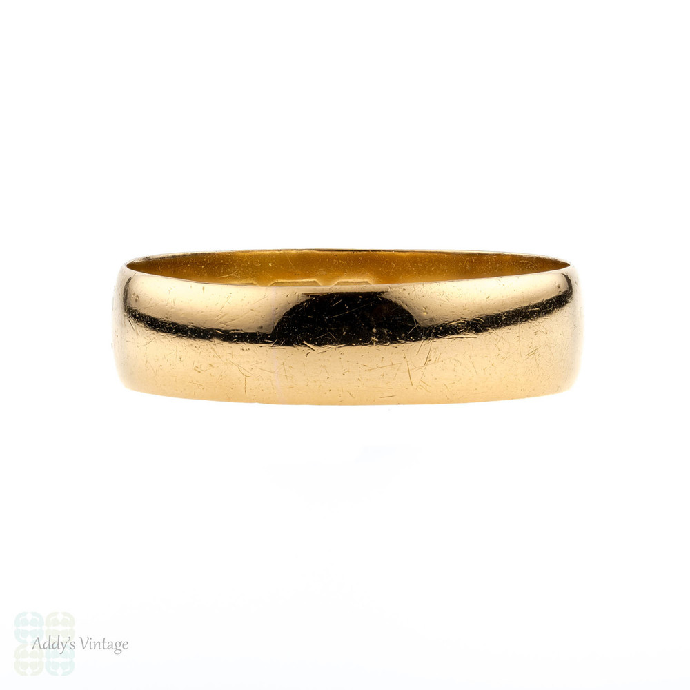 Victorian 22ct Wedding Ring, Antique Wide 22k Gold Cigar Band