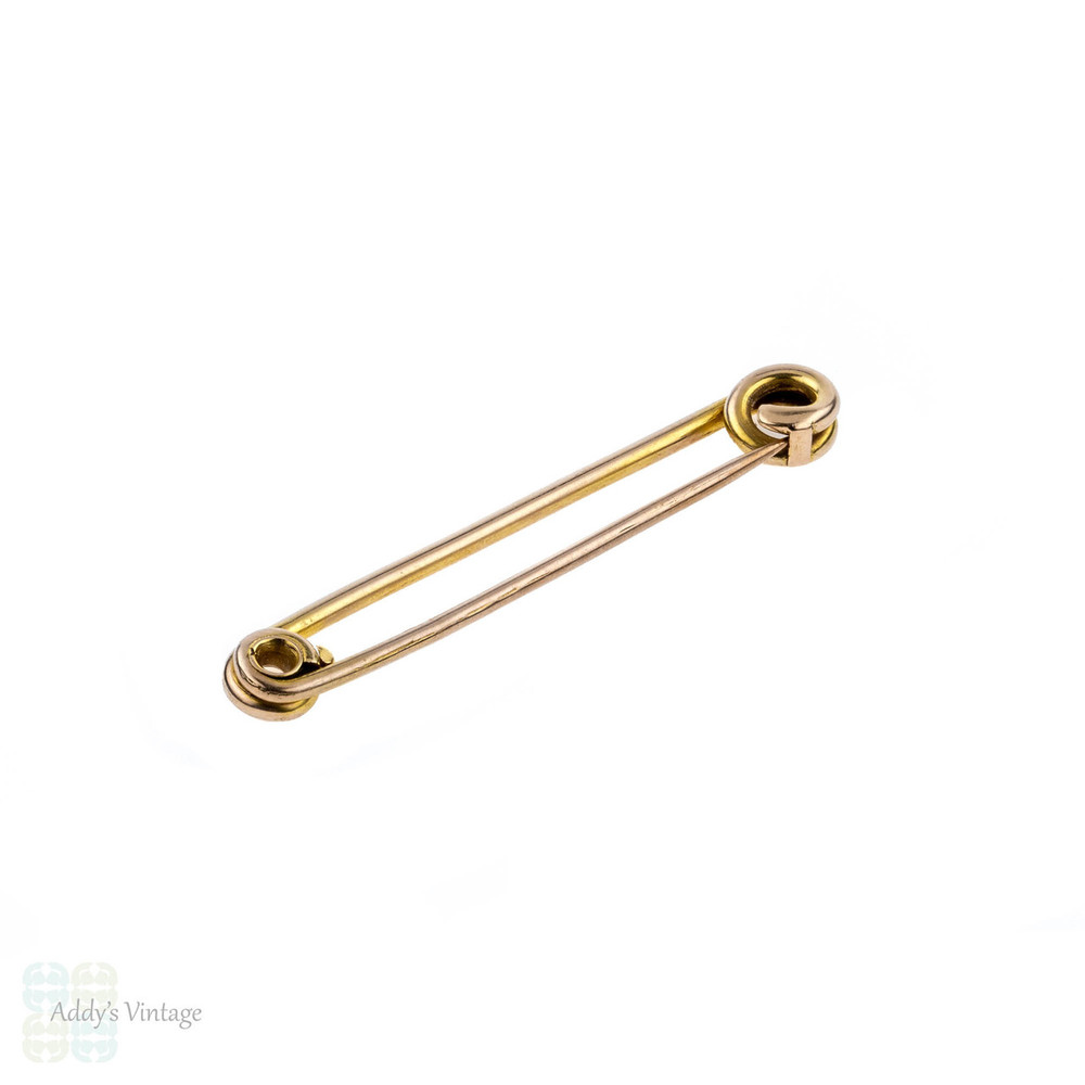Antique 9k Gold Safety Pin, Victorian 9ct Rose Gold Brooch, Circa 1900.