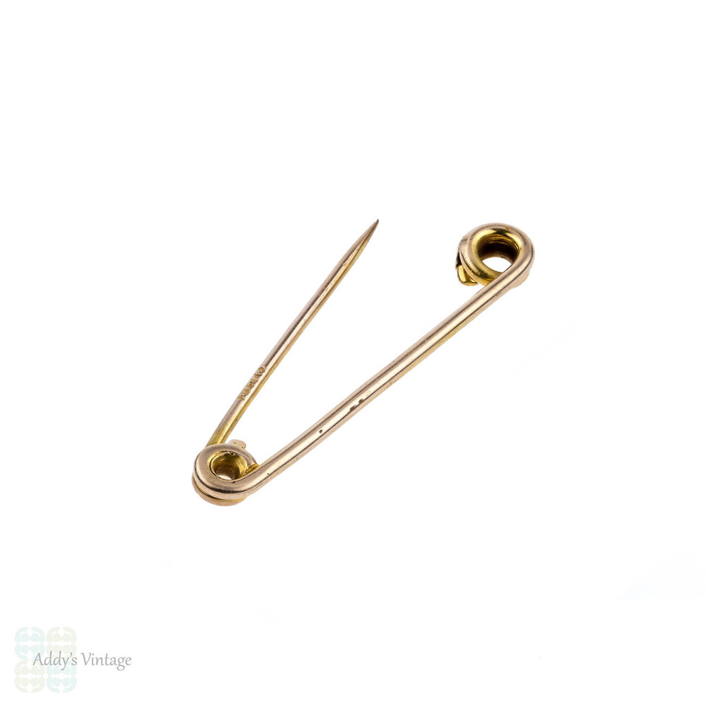 Antique 9k Gold Safety Pin, Victorian 9ct Rose Gold Brooch, Circa 1900.