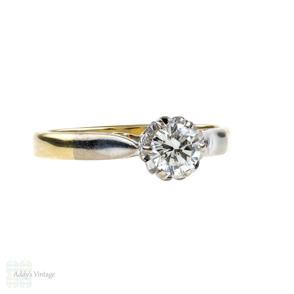 Vintage Diamond Solitaire Engagement Ring, 0.33 ct Single Stone. 18ct 18k Yellow Gold.
