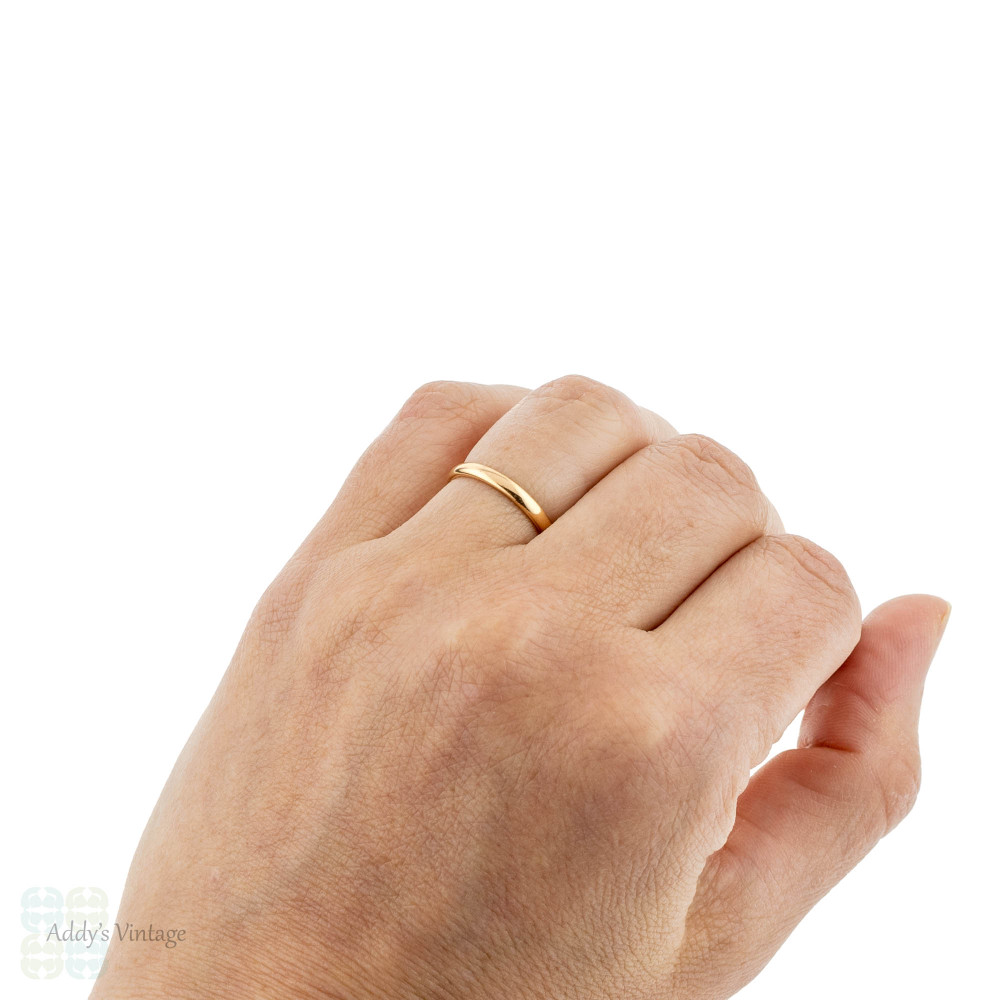 1930s 22ct Gold Wedding Ring, Ladies Art Deco D Profile 22k Band. Size K.5 / 5.5.