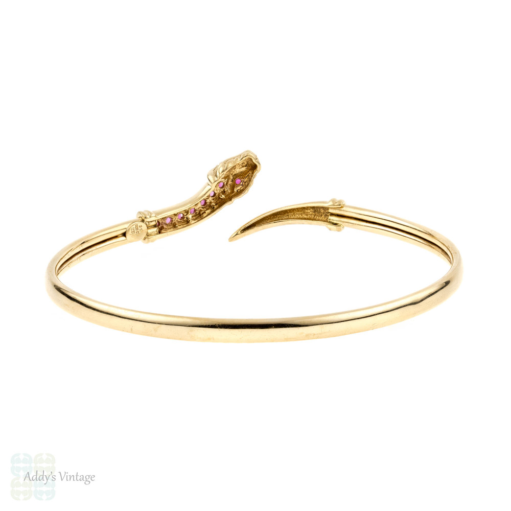 Estate 22K Yellow Gold Snake with Ruby Accents Bangle Bracelet