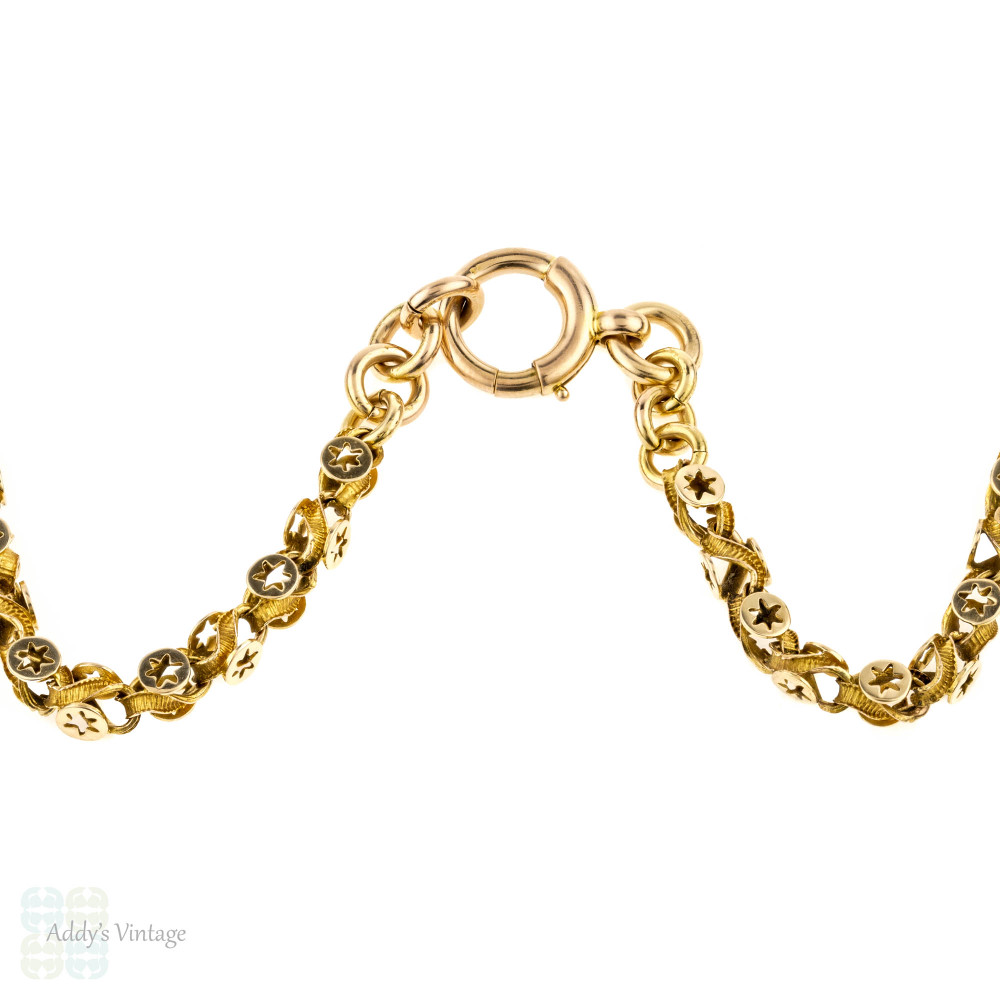 Victorian 15ct Fancy Link Chain, Star Design Antique 15k Gold