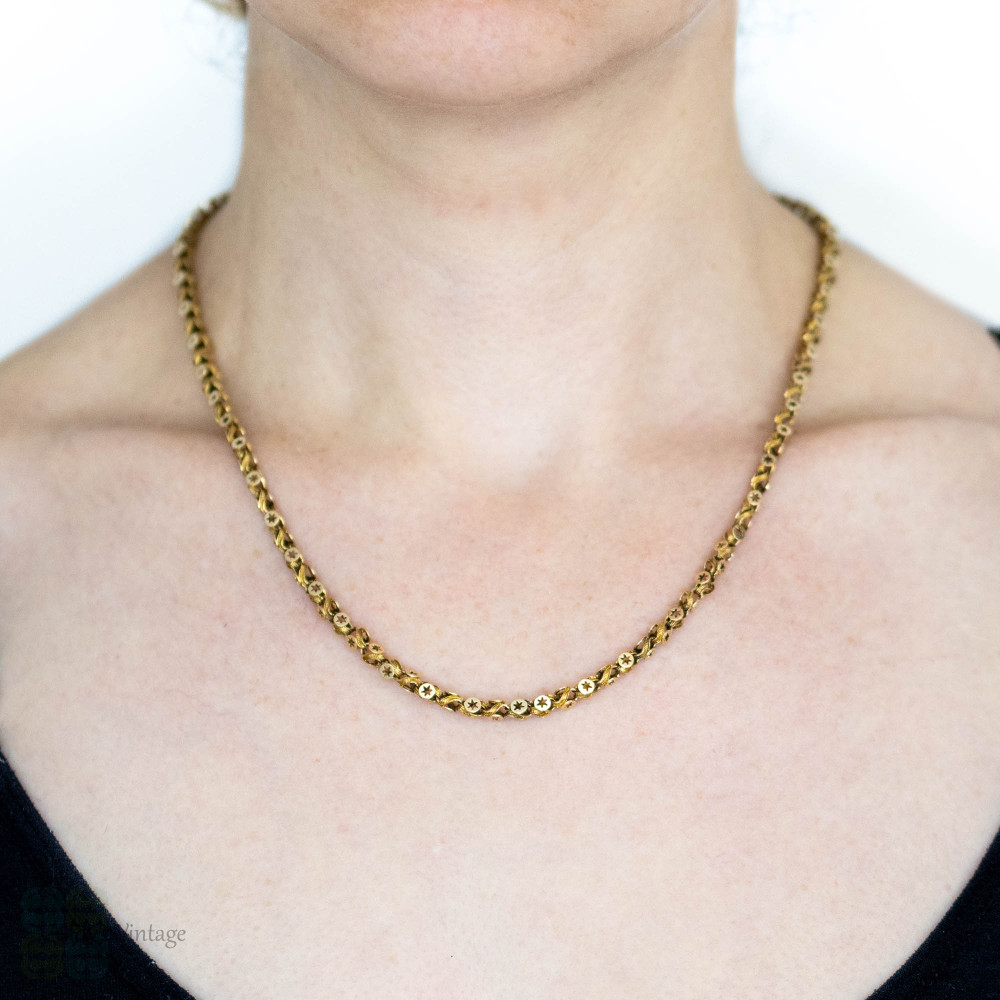 Victorian 15ct Fancy Link Chain, Star Design Antique 15k Gold