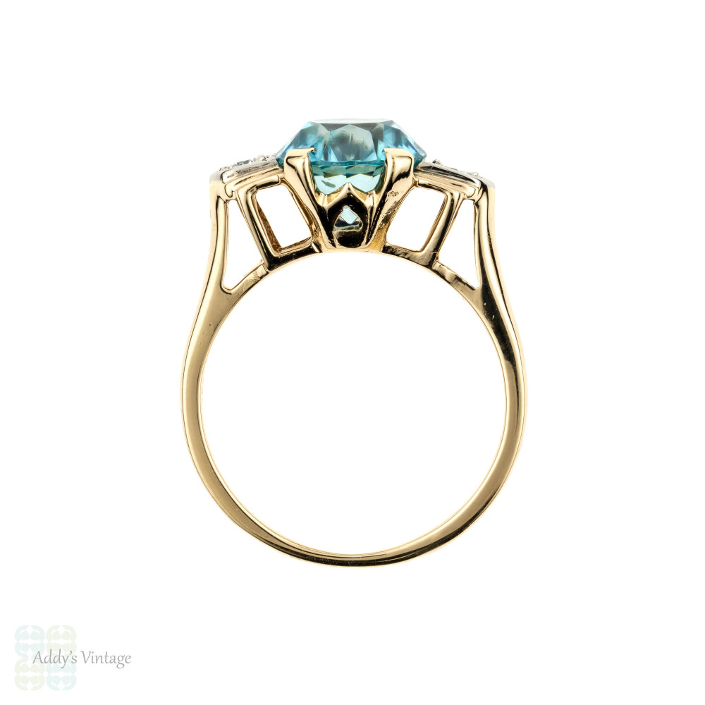 Blue Zircon Engagement Ring, Vintage Single Stone 14k Yellow & Gold 1940s Ring.