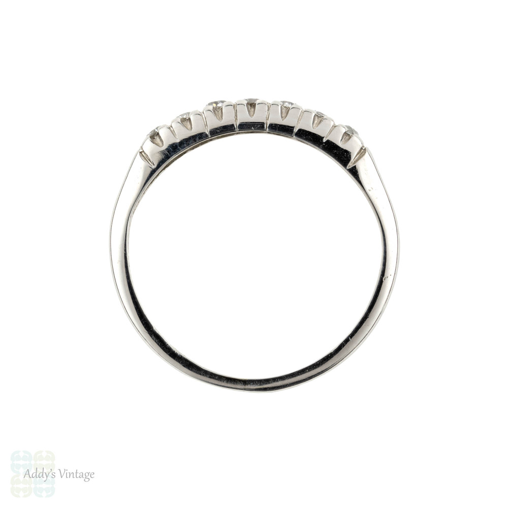 Vintage 1920s Diamond Wedding Ring, Platinum 7 Stone Band. 0.18 ctw.