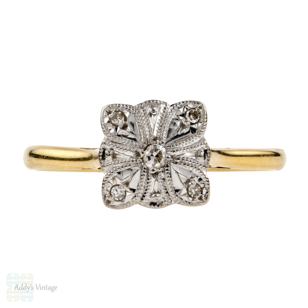 Art Deco Diamond Engagement Ring. Scalloped Square Cluster, Circa 1920s, 18ct & Platinum.
