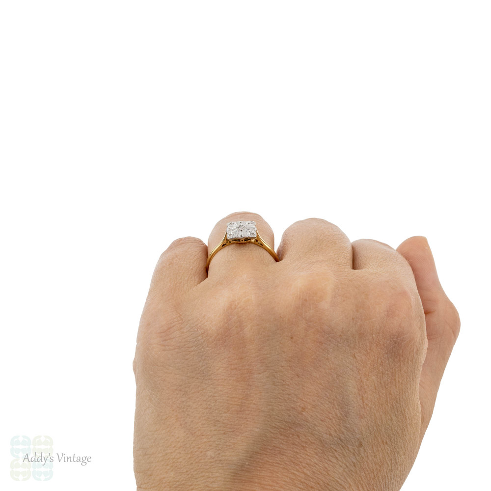 Art Deco Diamond Engagement Ring. Scalloped Square Cluster, Circa 1920s, 18ct & Platinum.