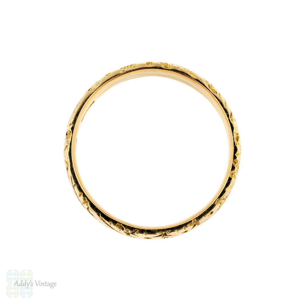 Wide Engraved 18ct Wedding Band, Antique 18k Yellow Gold Ring. Size M / 6.25.