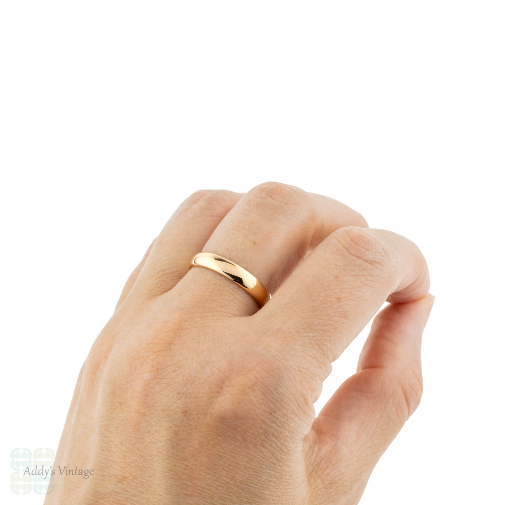 Antique 22ct Wedding Ring, 1910s Mens 22k Court Comfort Fit 4mm Band, Size S.5 / 9.5