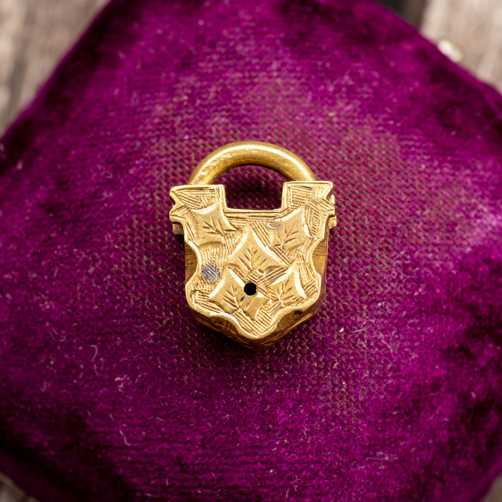 Antique Ivy Engraved Working Lock & Key, Victorian Era.