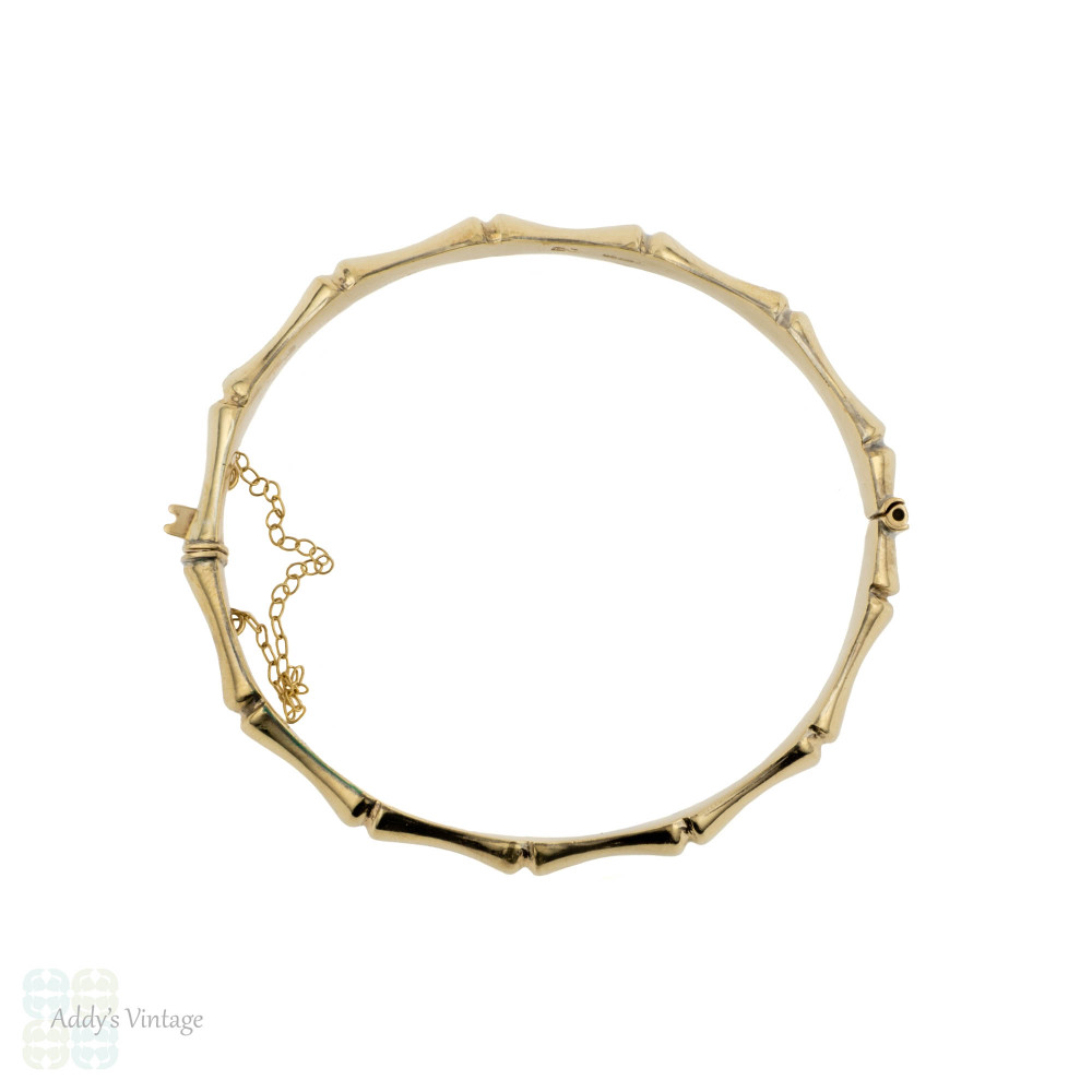 Bamboo Bangle Bracelet, Vintage 9ct 9k Yellow Gold Circa 1960s.