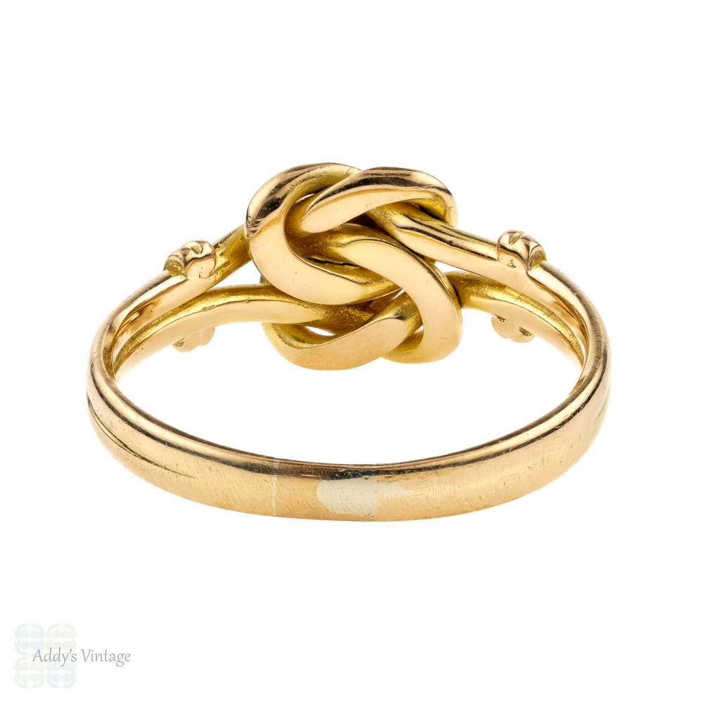 Edwardian 18ct Love Knot Ring, Heart Ring with Diamond. 18k Yellow Gold 1910s.
