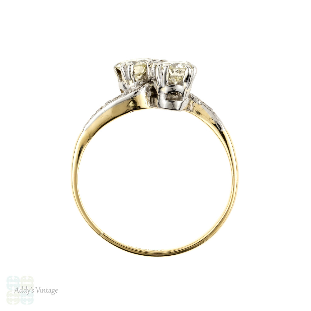 Toi et Moi Diamond Engagement Ring, 18ct Gold & Platinum Stylish 1930s Bypass Design Ring, 0.53 ctw. 