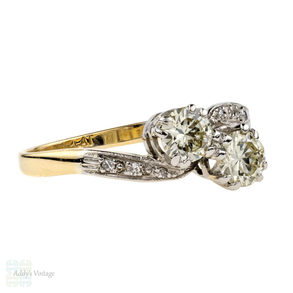 Toi et Moi Diamond Engagement Ring, 18ct Gold & Platinum Stylish 1930s Bypass Design Ring, 0.53 ctw. 
