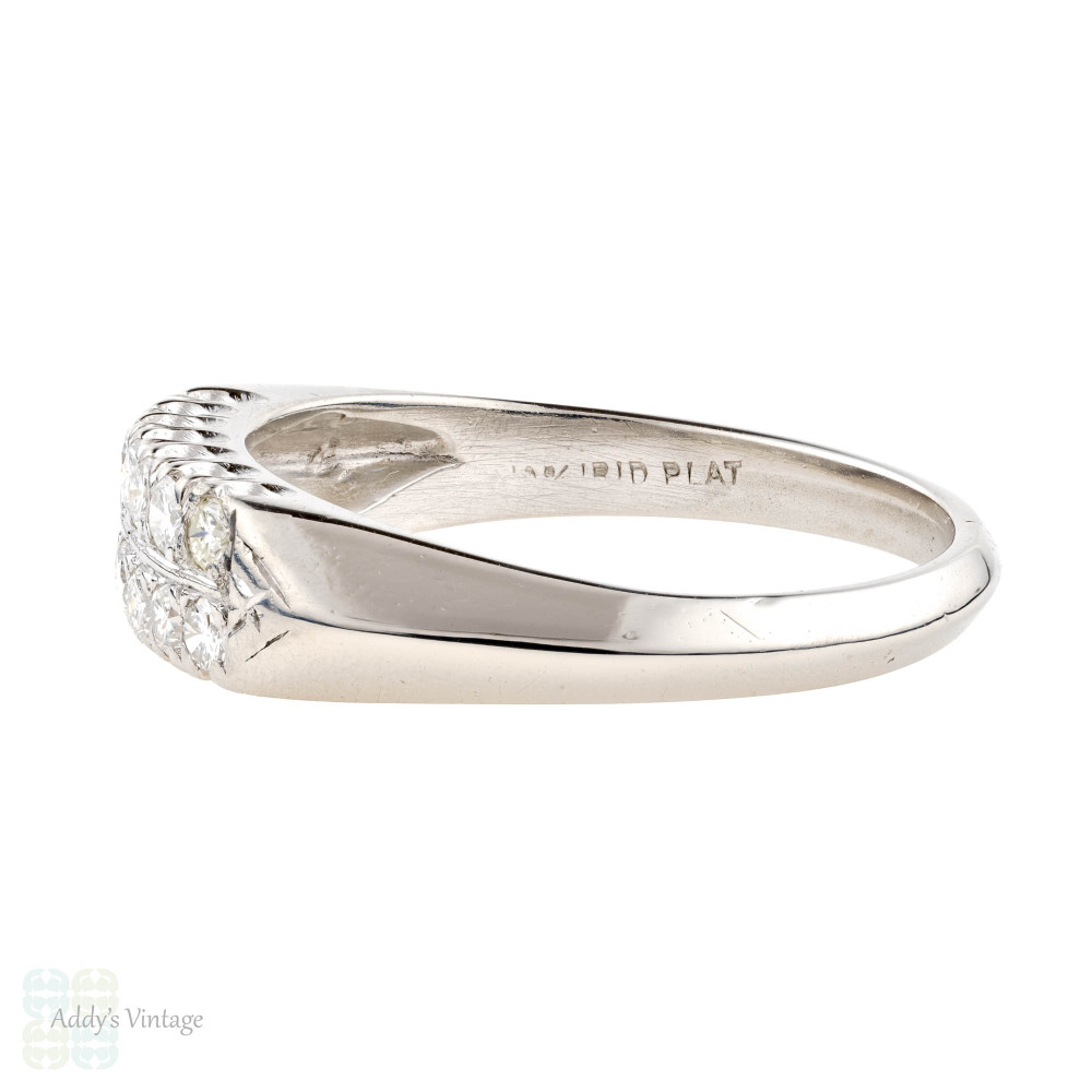 Double Row Platinum Diamond Ring, Art Deco Half Hoop Eterntity Wedding Band.