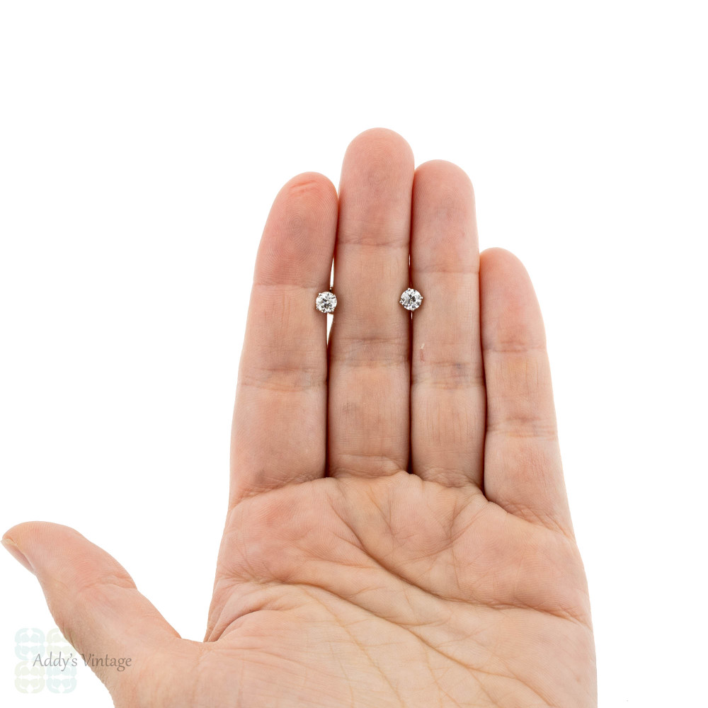Old European Cut Diamond Stud Earrings, 0.69 ctw Platinum Basket Set OEC Earrings.