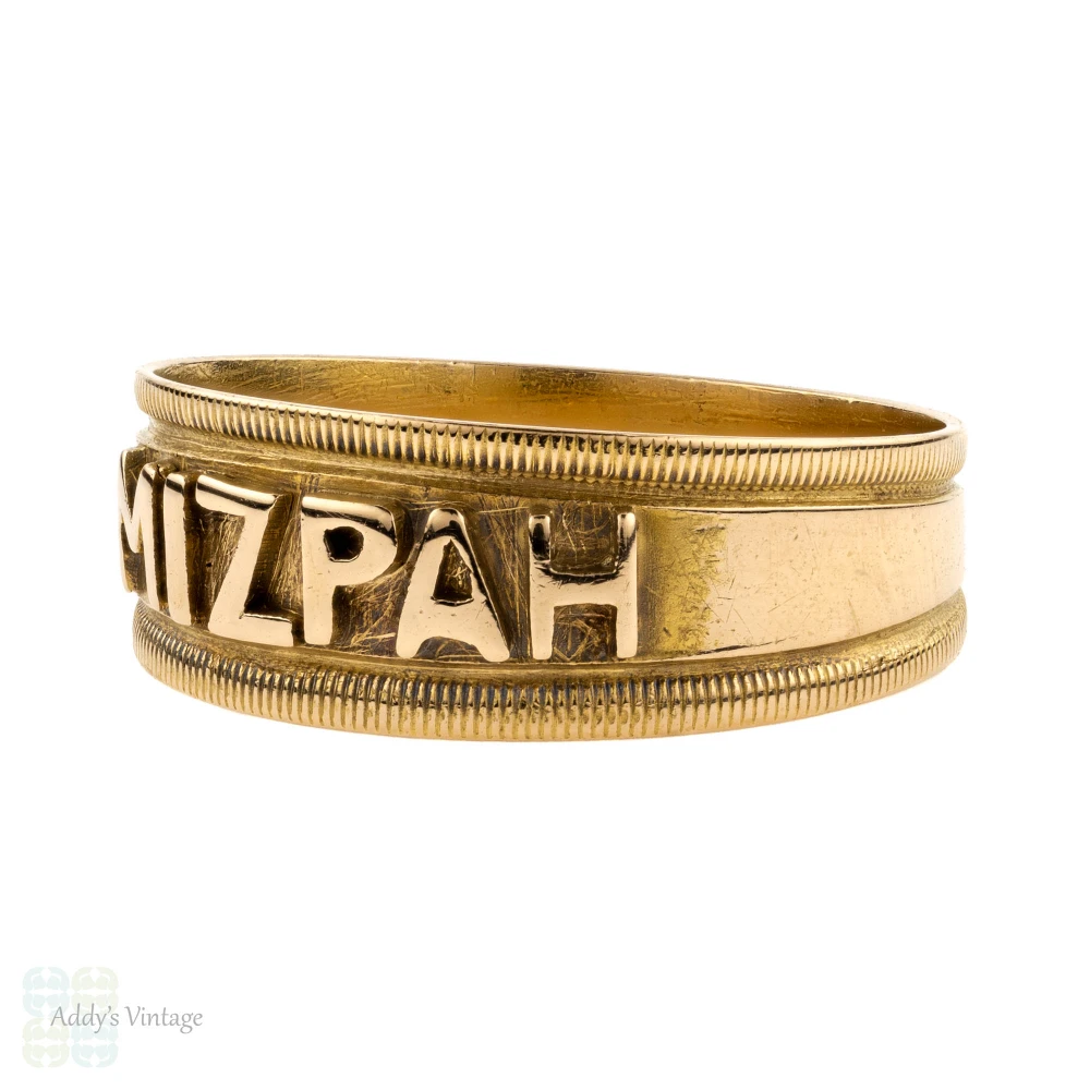Victorian Mizpah 18k Ring, Antique 18ct Yellow Gold with Beaded Edge. Chester 1890s.
