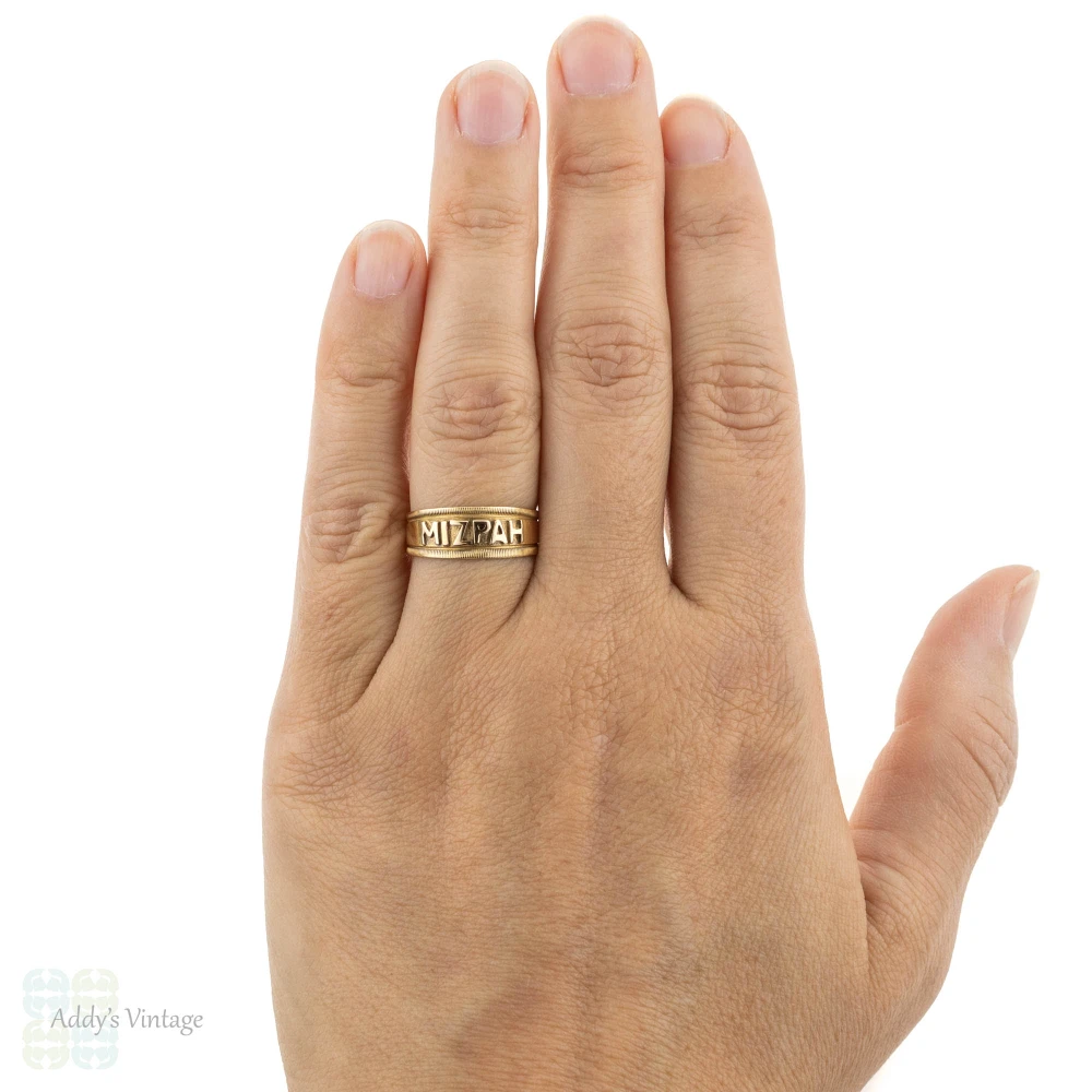 Victorian Mizpah 18k Ring, Antique 18ct Yellow Gold with Beaded Edge. Chester 1890s.
