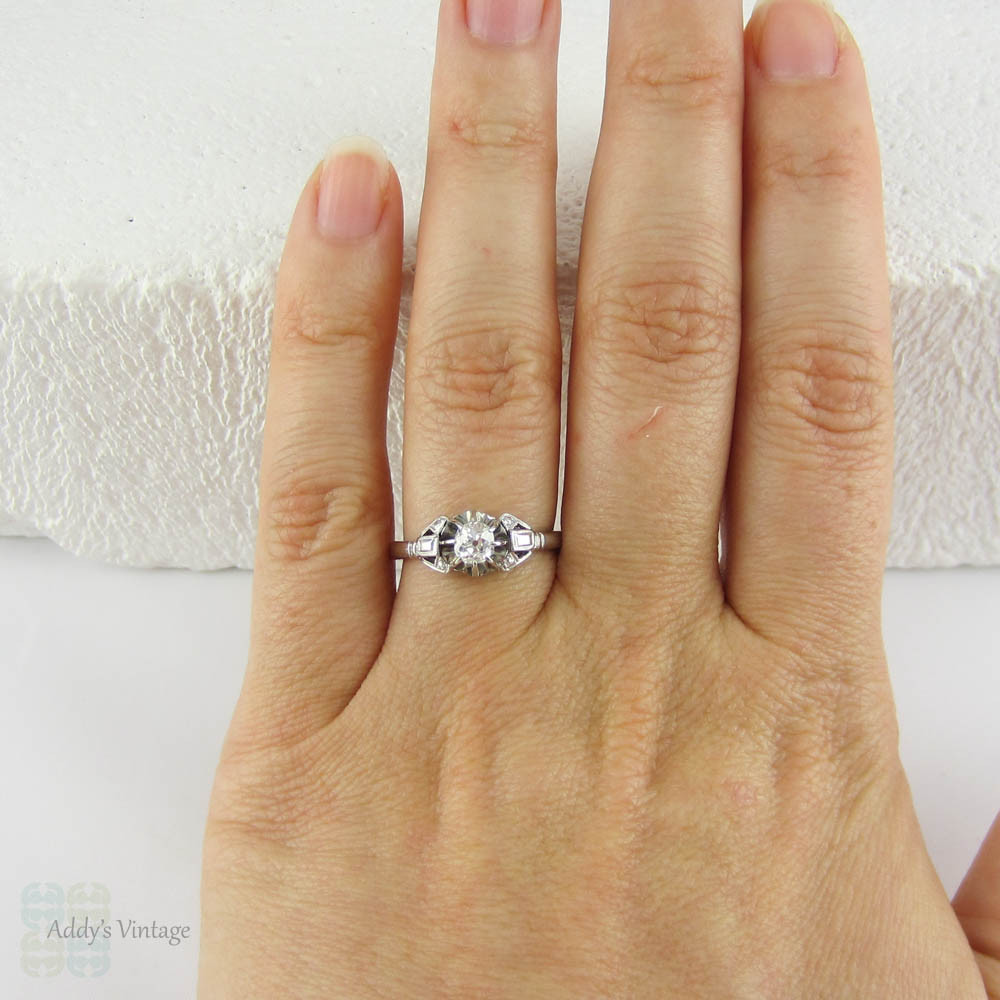Art Deco Old Mine Cut Platinum Solitiarie Engagement Ring. Single Stone Vintage Buttercup Setting Diamond Ring.