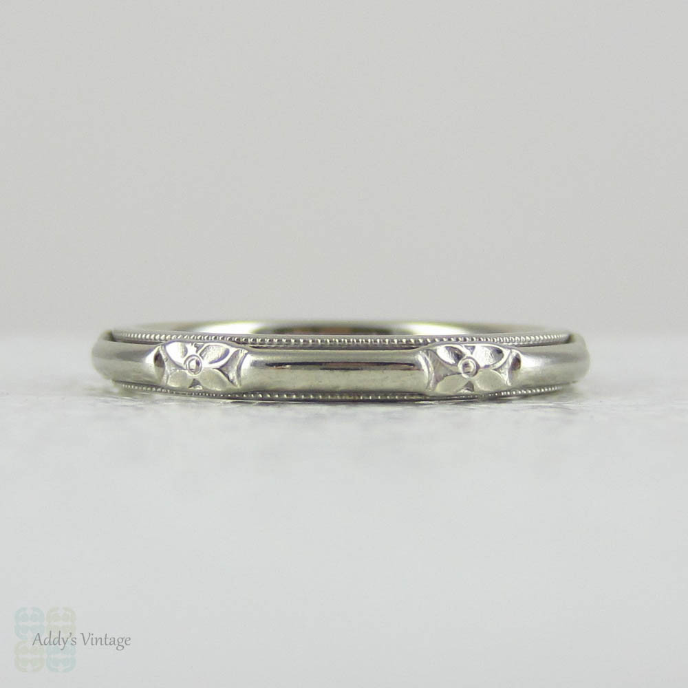 Vintage White Gold Wedding Ring by ArtCarved with Engraved Forget Me ...