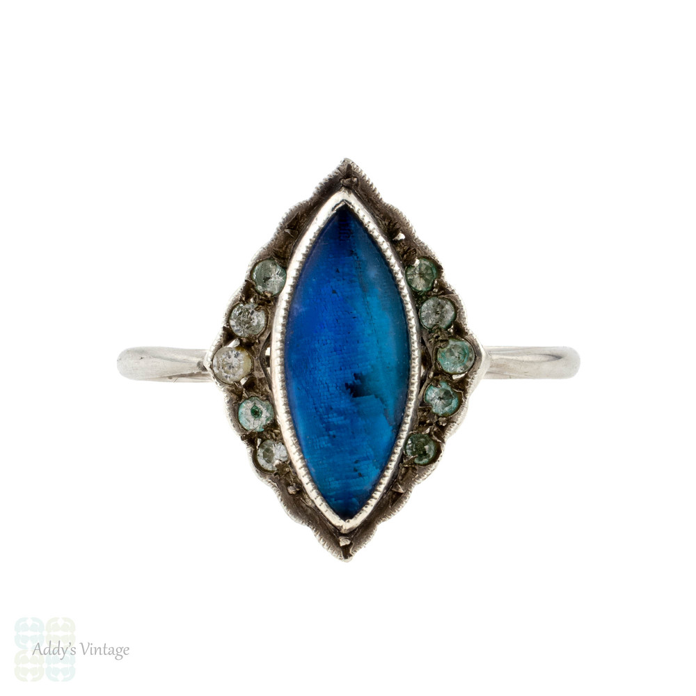 Art Deco Butterfly Wing & Paste Sterling Silver Ring. Thomas L Mott, Circa 1930s.