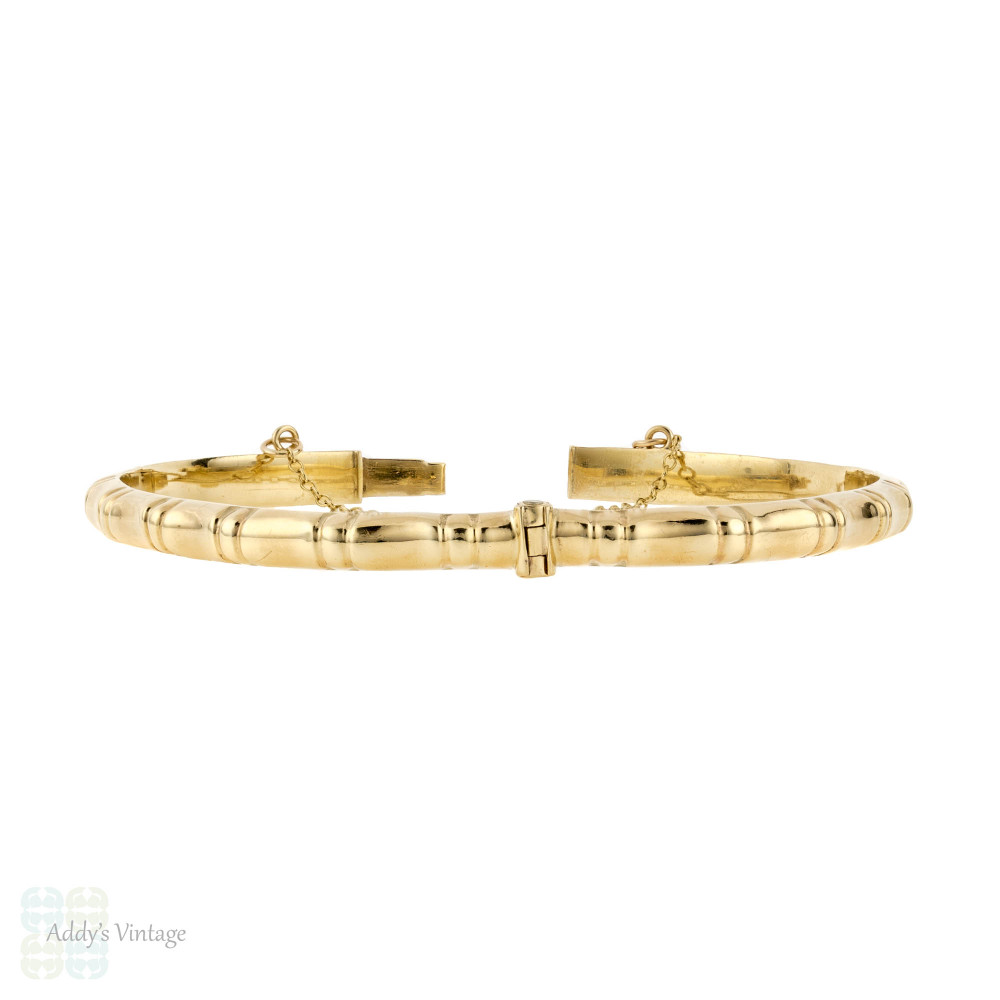 Bamboo Bangle Bracelet, Estate Vintage 9ct 9k Yellow Gold.