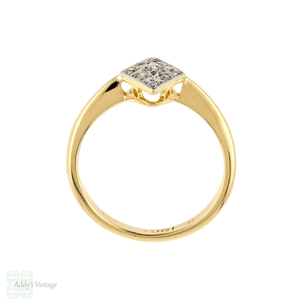 Marquise 1930s Art Deco Diamond Cluster Ring, Engraved Star & Milgrain Detail. 18ct & Platinum.