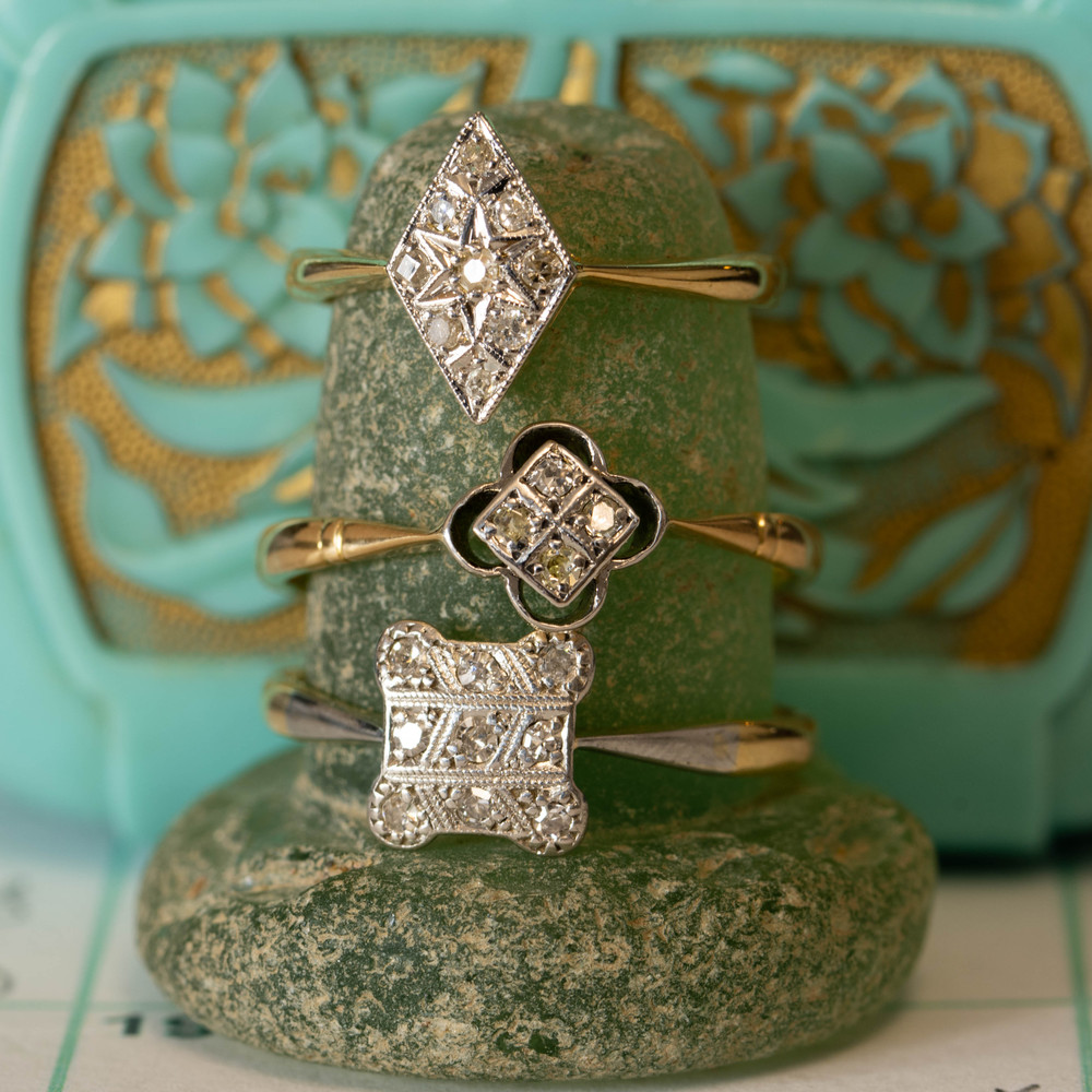 Marquise 1930s Art Deco Diamond Cluster Ring, Engraved Star & Milgrain Detail. 18ct & Platinum.