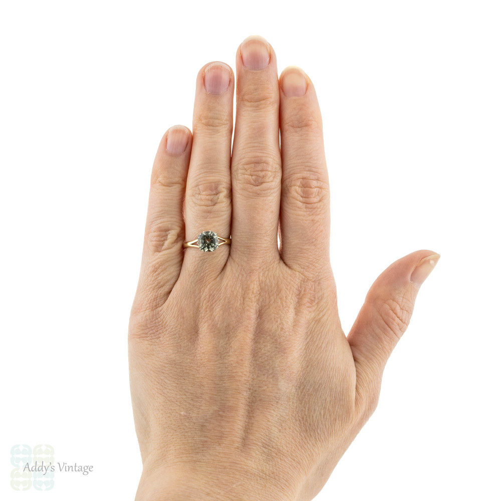 Cushion Cut Sapphire Ring, Antique Square Yellow Gemstone 9ct 9k Yellow Gold Single Stone.