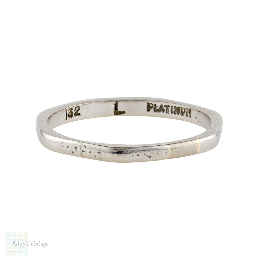 Faceted Vintage Platinum Wedding Ring, 1940s Narrow Stacking Spacer Band. Size K / 5.25.