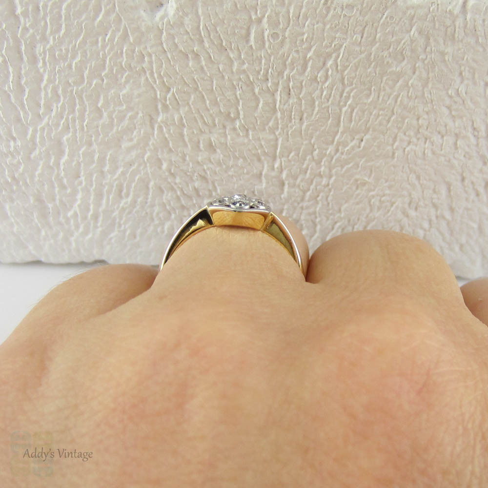 Art Deco Diamond Daisy Engagement Ring. Hexagonal Shaped Frame