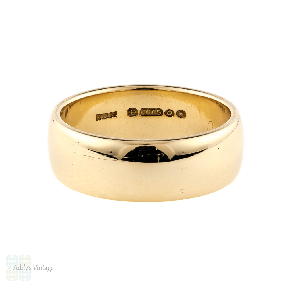 Wide 9ct Yellow Gold Men's Wedding Band, Vintage 1960s 9k Wide 9ct Yellow Gold Men's Wedding Band, Vintage 1960s 9k
