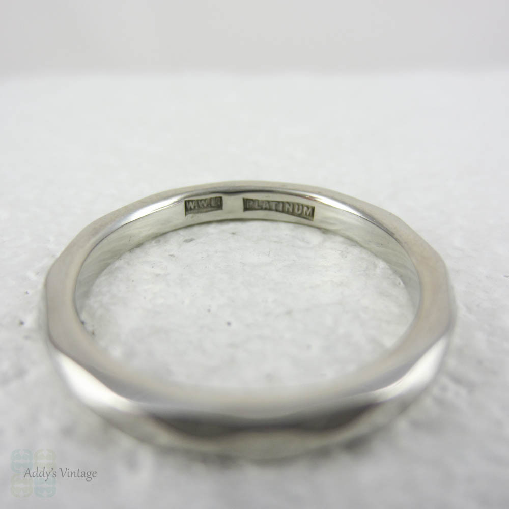 RESERVED. Vintage Faceted Platinum Wedding Ring. Unique 1940s Court Comfort Fit Heavy Geometric Style Platinum Band.