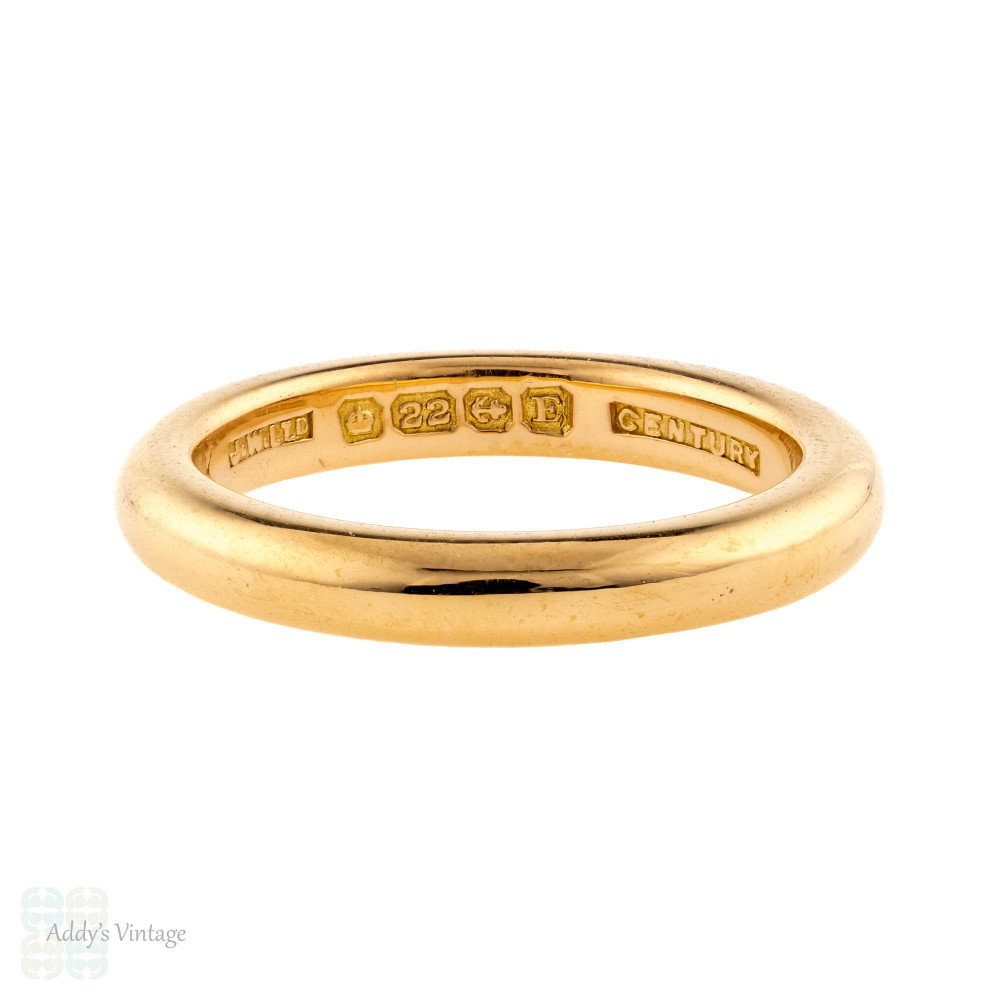 Ladies 22ct Gold Wedding Ring, Heavy 1920s Womens 22k Band. Size M / 6.25.