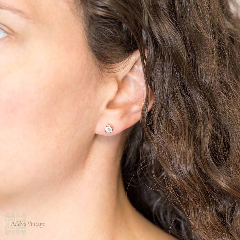 RESERVED Bezel Set Diamond Stud Earrings, 0.42 ctw Round Brilliant Cut Diamonds in 14k Rubover Settings.