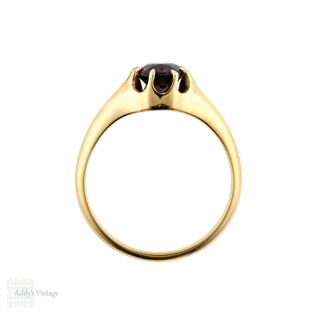 Antique Oval Garnet Single Stone Ring, 18ct 18k Yellow Gold, Circa 1900.