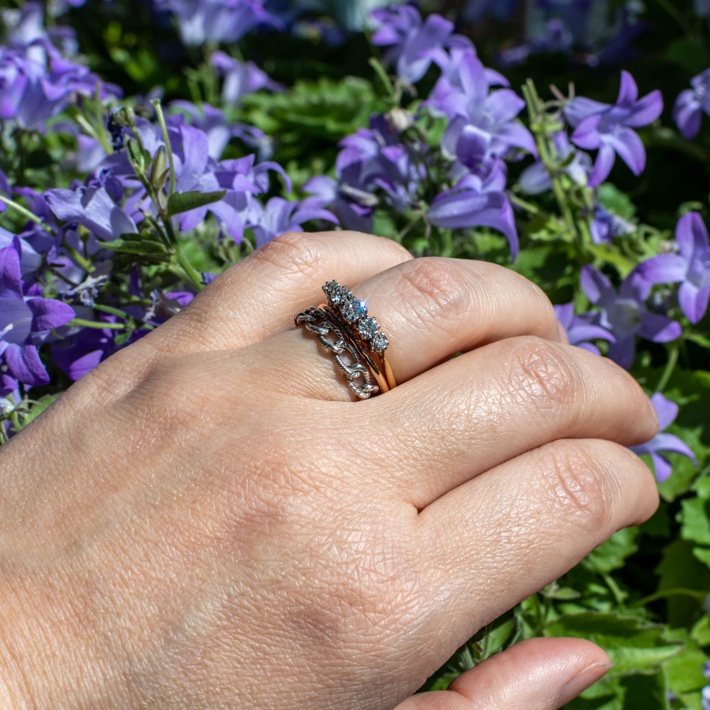 Sterling Silver Chain Ring, Vintage Ridge & Knot Chain Link Conversion Ring.