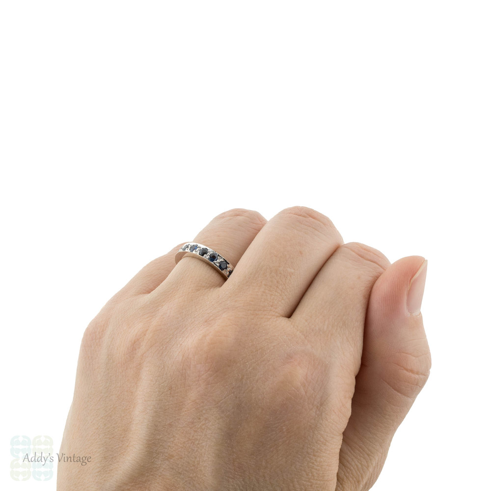 Sapphire 18ct Eternity Ring, Vintage Full Hoop 18k White Gold Wedding Band. Size L.25 / 6.