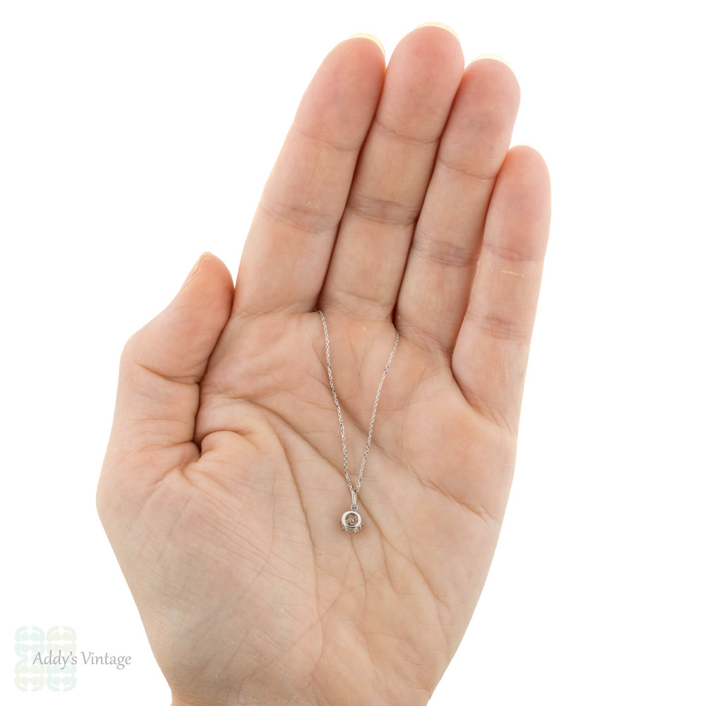 Old European Cut Diamond Pendant, 18ct 18k Gold Crown Rex Setting Solitaire Necklace.