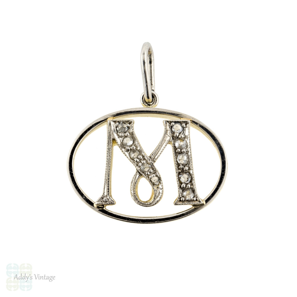Initial Pendants 14k White Gold Diamond Letter M Necklace, 16