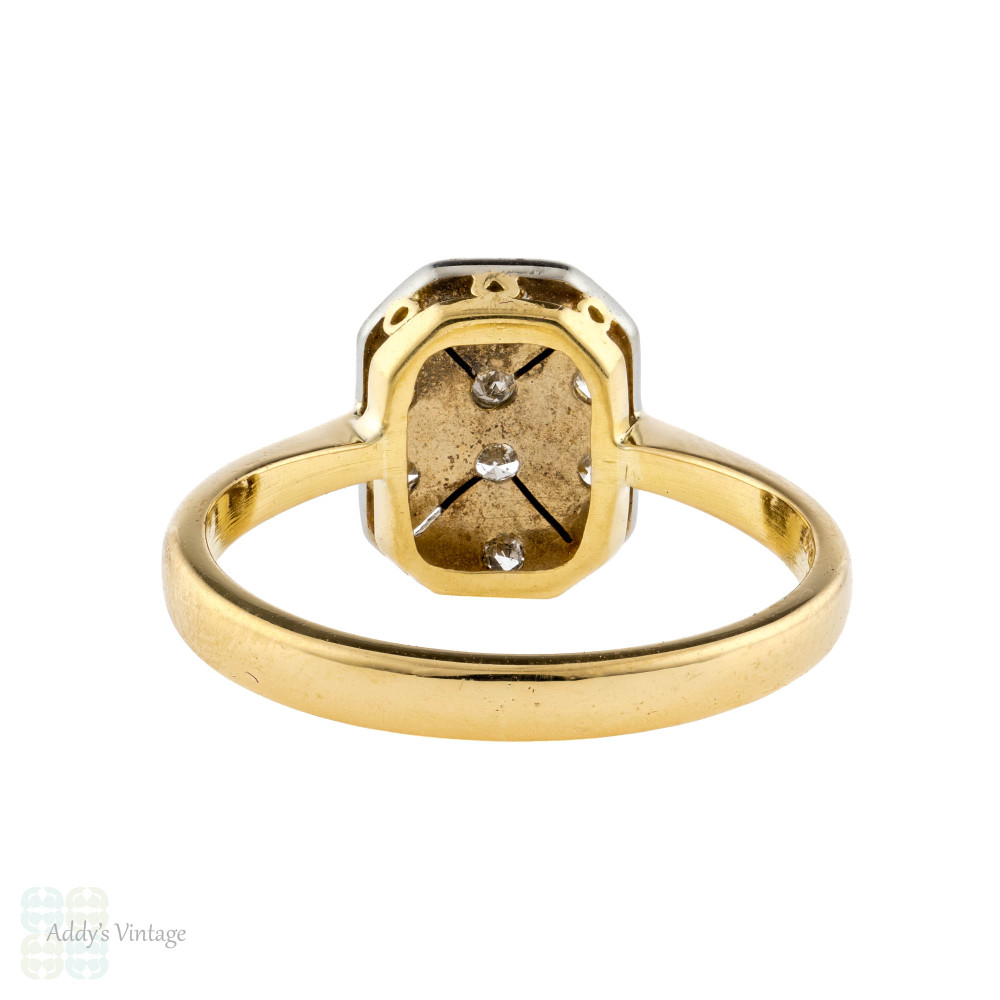 Art Deco Rectangular Diamond Cluster Ring, 18ct Vintage Diamond Engagement Ring.