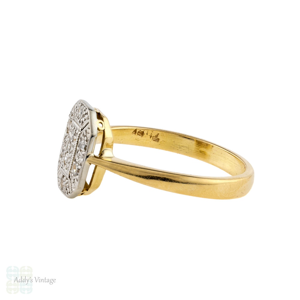 Art Deco Rectangular Diamond Cluster Ring, 18ct Vintage Diamond Engagement Ring.