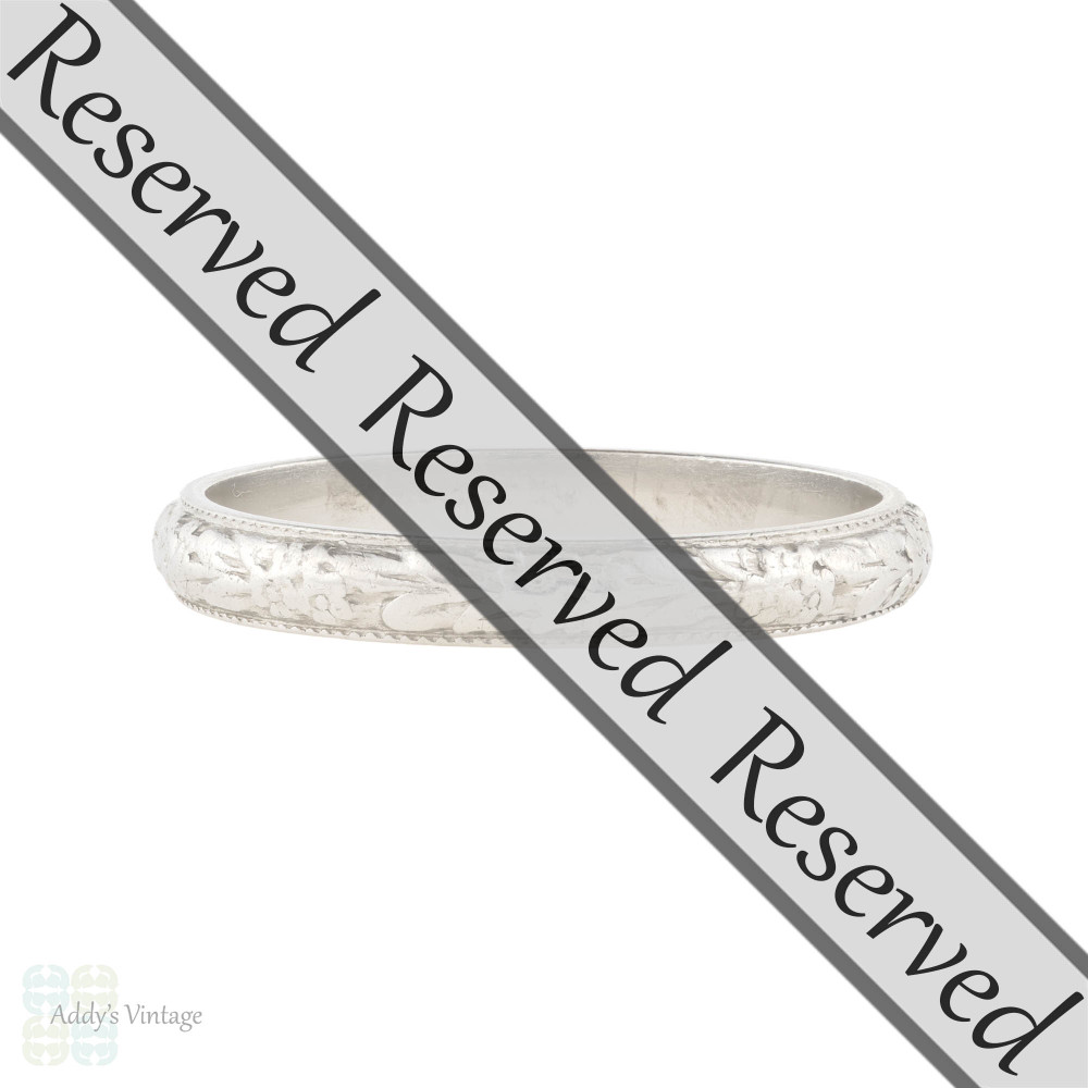 RESERVED Flower Engraved Platinum Wedding Ring, Vintage Art Deco Flower Band Size L / 5.75.