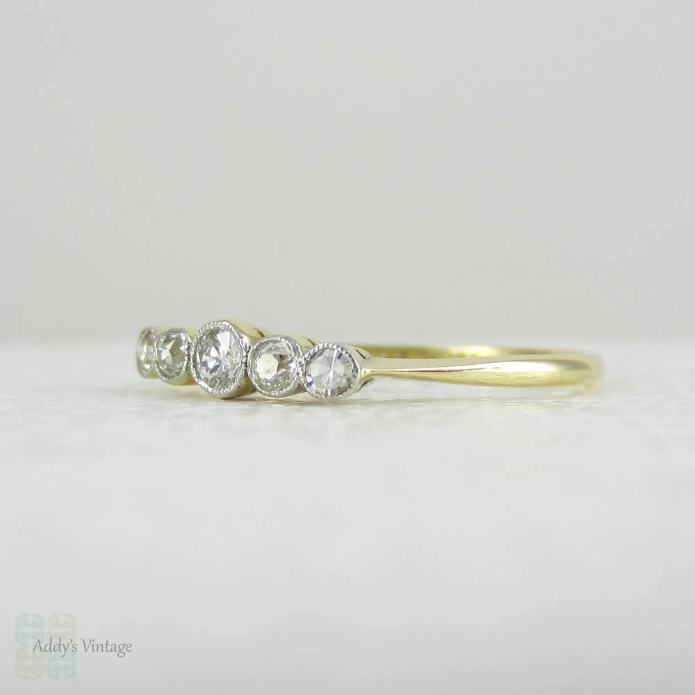 Edwardian Graduated Five Stone Diamond Ring. Half Hoop Bezel Set Diamond Engagement Ring in 18 Carat Gold.