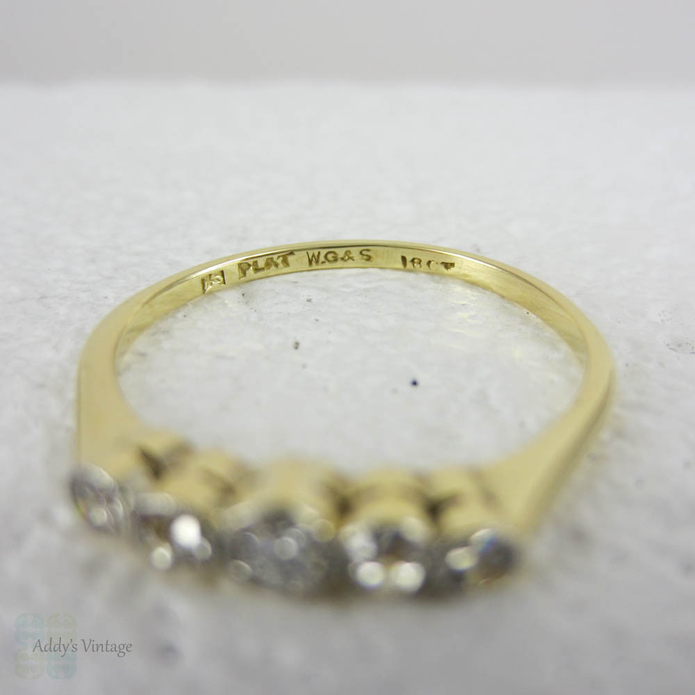 Edwardian Graduated Five Stone Diamond Ring. Half Hoop Bezel Set Diamond Engagement Ring in 18 Carat Gold.