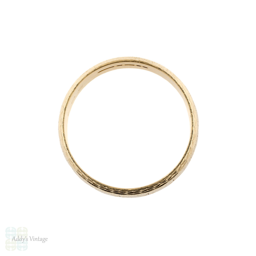 Engraved 9ct Star Men's Wedding Ring, Wide Vintage 9k Yellow Gold Band Size R / 8.5.